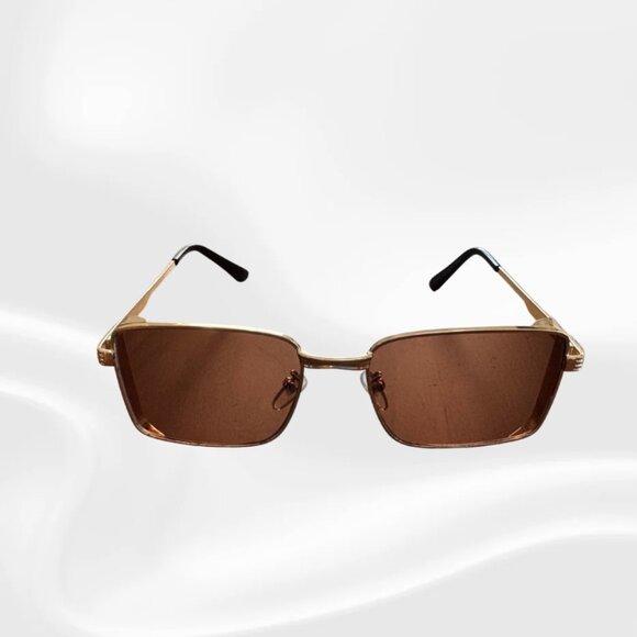 Accessories - Gold Frame Brown Lens Sunglasses – Retro Rectangle Style